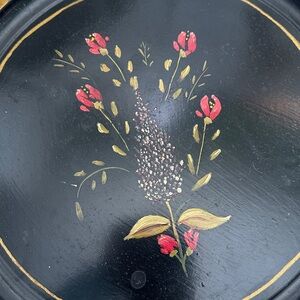 Vintage toleware hand painted round tray round 12”black